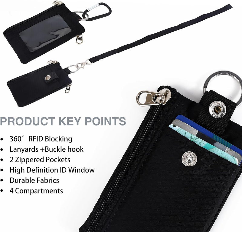 MASAPHIL MASAPHlL Small Lanyard Wallet for Women/Men with RFID Blocking ID Card Wallet, Minimalist Nylon Zipper Pouch, Travel Neck Wallet with Keychain, ID Window for Card,Coin,Cash (Black) - Image 3